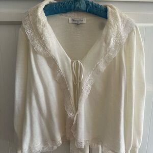 Dior Cream Knit Lace-Trim Sweater